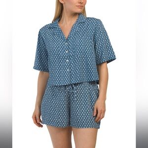 🆕 2pc HAUTE HIPPIE CROPPED TOP & SHORTY SET in Blue